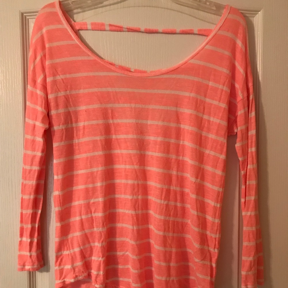 Loose fit open back striped long sleeve shirt